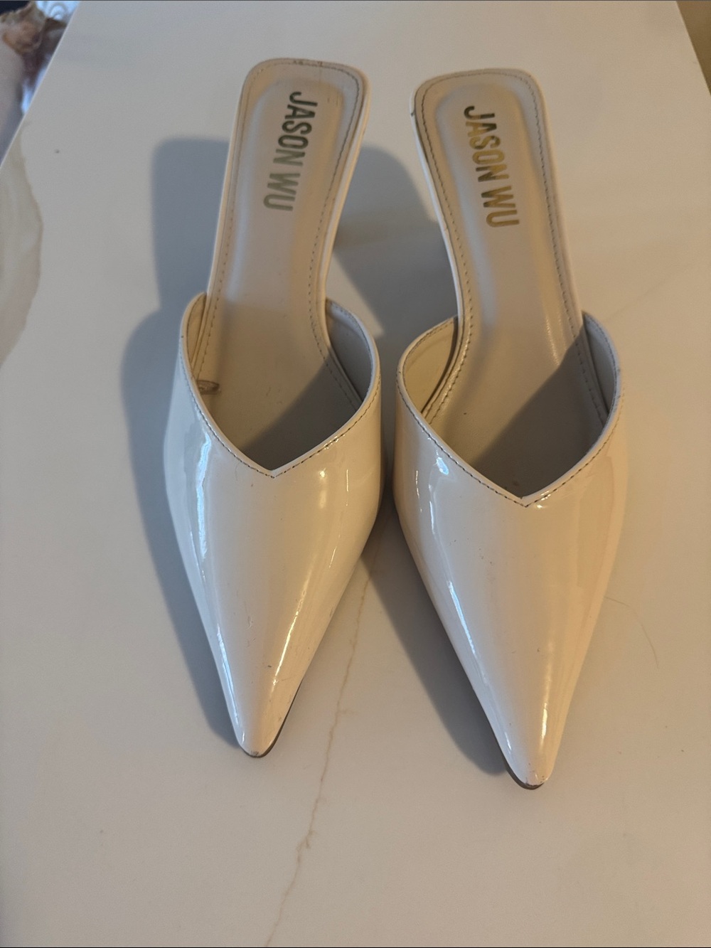 Jason Wu Cream Patent Pointed-Toe Slip-On Mules